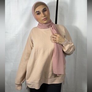 Zenana Sweatshirt Oversize Women Round Neck Pullover Pockets Lt Tan Plus Size XL